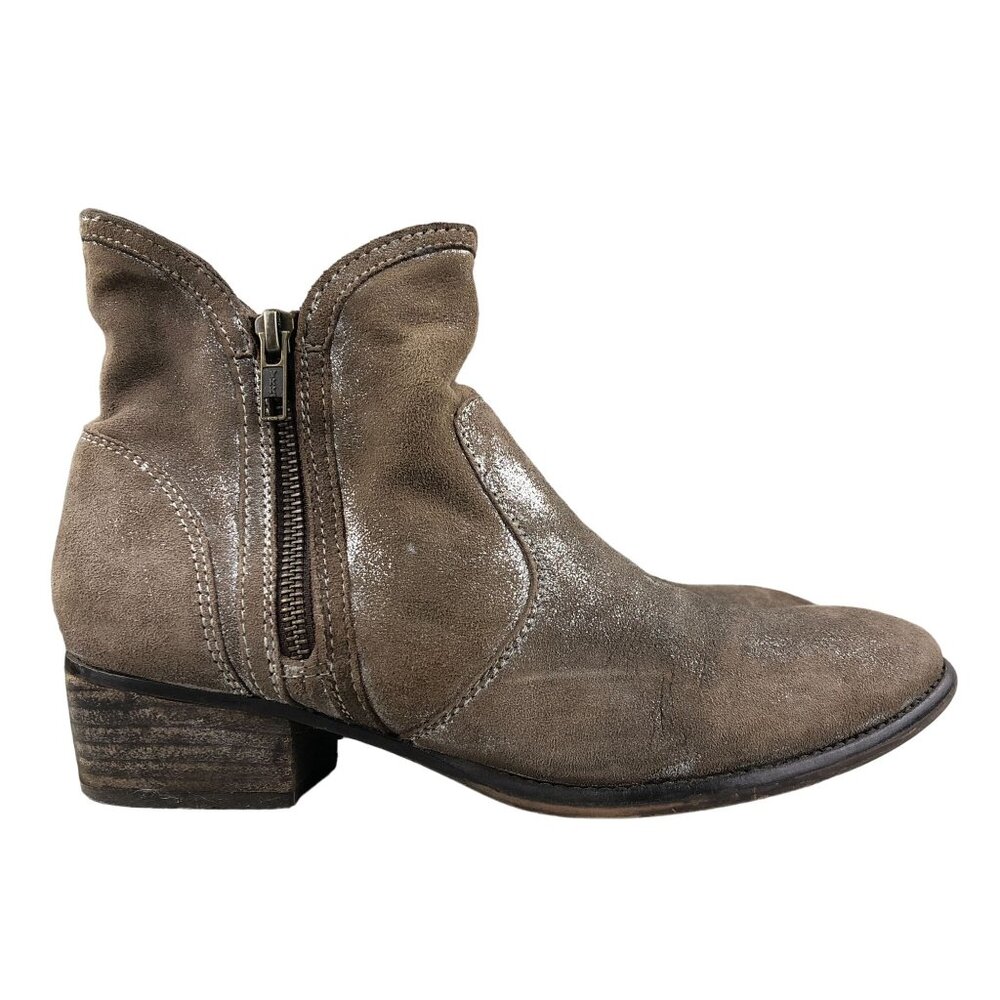 Seychelles Women's Size 8 Lucky Penny Brown Silver Leather Side Zip Ankle Boots